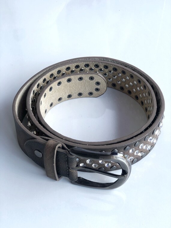 Brown Leather Belt,Rhinestone Leather Belt,Boho Be