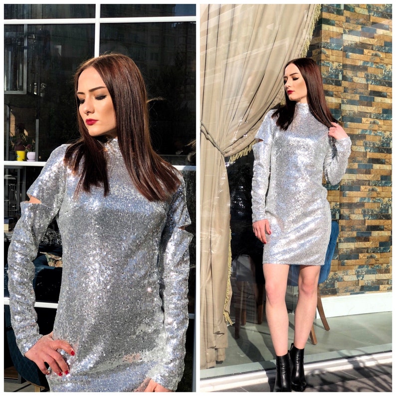 turtleneck sequin dress