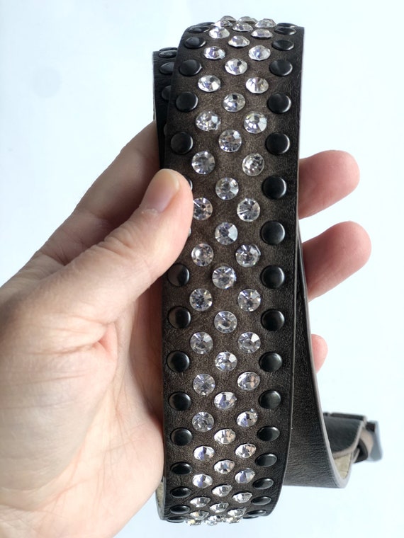 Brown Leather Belt,Rhinestone Leather Belt,Boho Be