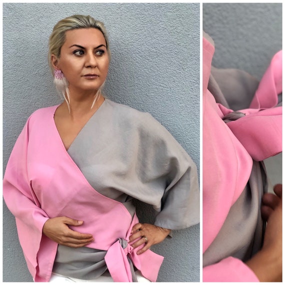 pink satin wrap top