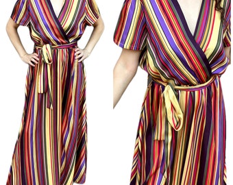Striped Satin Dress,Colorful Dress,Double Breasted Dress,Slip Satin Stripe Dress,Rainbow Dress,Short Sleeve Dress,Summer Dress,Evening Dress