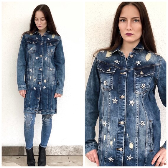 blue jean jacket with rhinestones