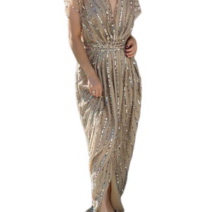 Long Colorful Sequined Ivory Cocktail Prom Dress,Infinity Bridesmaid Dress,Nude Tulle Dress,Romantic Gown Dress,Long Evening Dress,Size 6