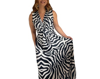 Abito lungo con stampa zebrata: abito avvolgente in jersey senza