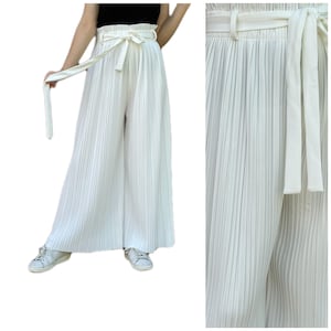 White Pleated Pants,Waist Elastic Pants,Wide Pants,White Pants,Pleated Pants,Loose Pants,Pleated Pants,Thin Pleated Trousers,Summer Pants