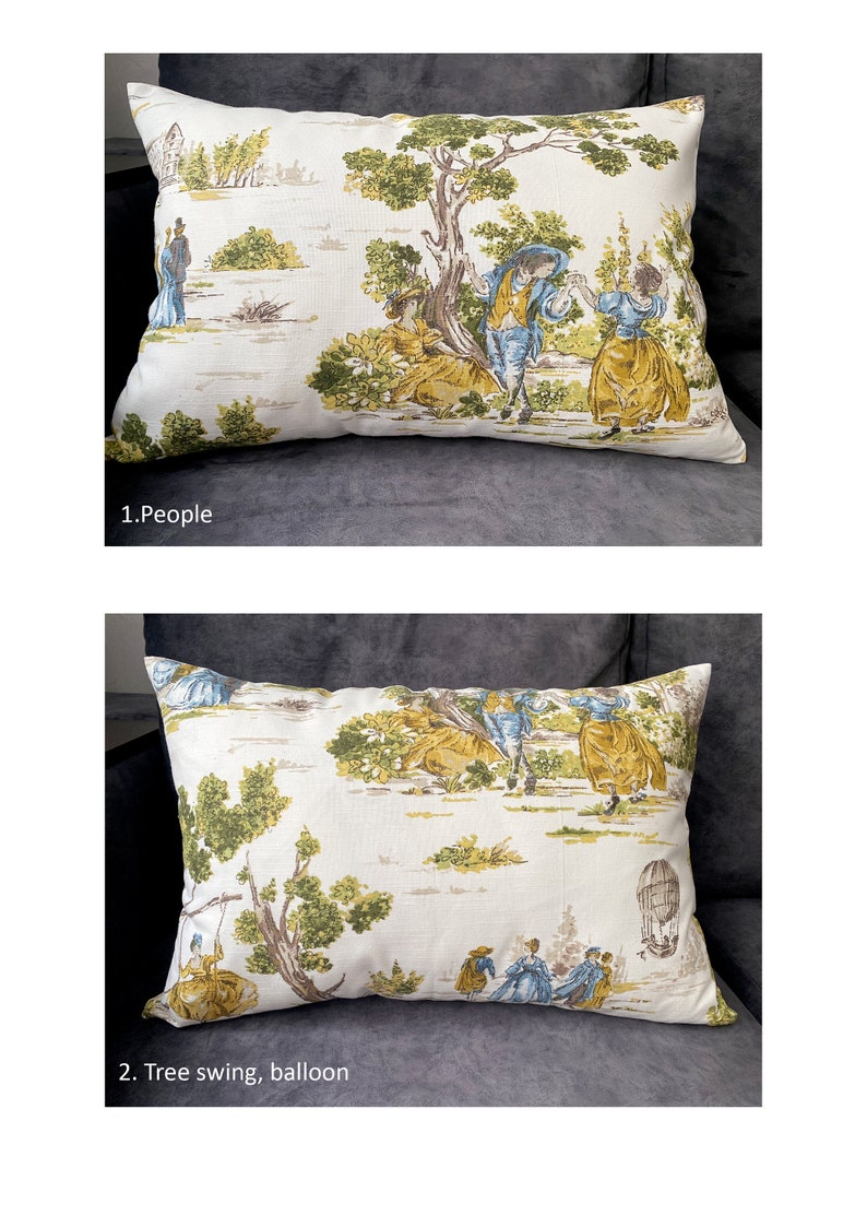 Rustic Toile Decorative Throw Pillow Cushion Cover Farmhouse Cottage Toile De Jouy yellow green beige decor french 16*24 inch