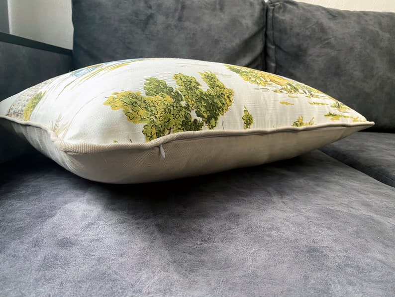 Rustic Toile Decorative Throw Pillow Cushion Cover Farmhouse Cottage Toile De Jouy yellow green beige decor french 16*24 inch