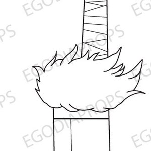 May include: A black and white line drawing of a sword with a fluffy pommel and a wrapped handle.