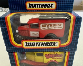 2x matchbox vintage die cast ford model a van barratt sherbet branded 1987 mb-38