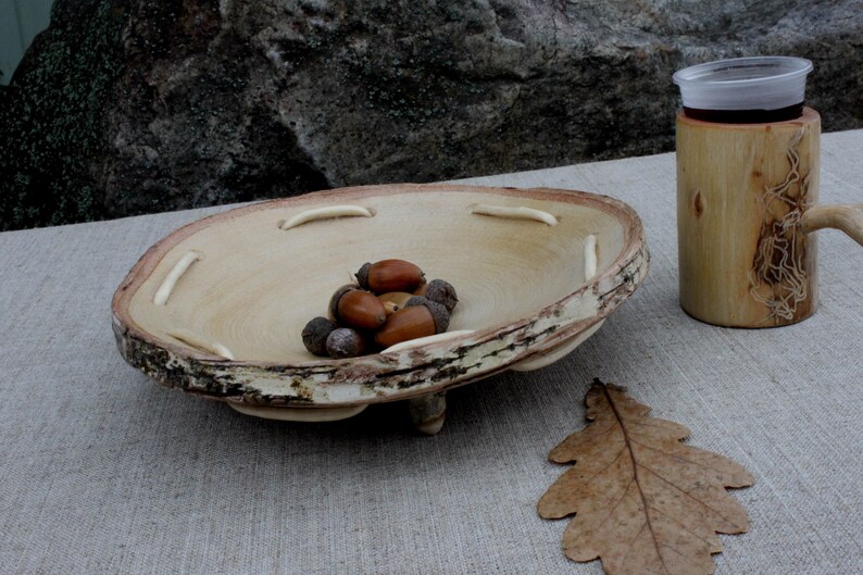 Wooden Bowl slices of birch Platter Bowl slice Natural bark Home Decor Hand made wooden Eco Friendly Decor Small Bowls Wood slice