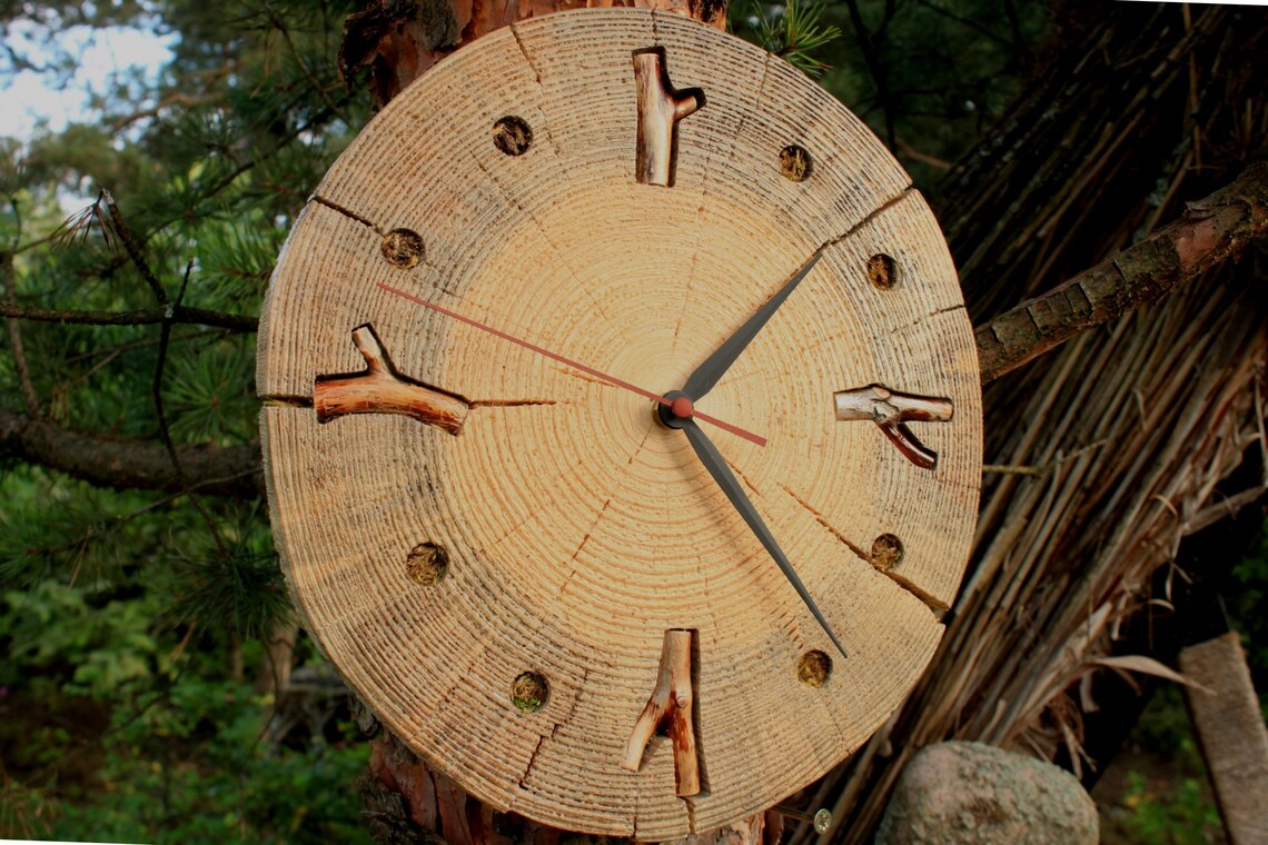 Slice Pine Wall Clock Unique Wood Clock Natural 100 Tree Etsy
