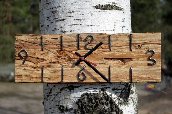 Rustic Clock Old Nails Log Cabin Decor Barnwood Man Cave Etsy