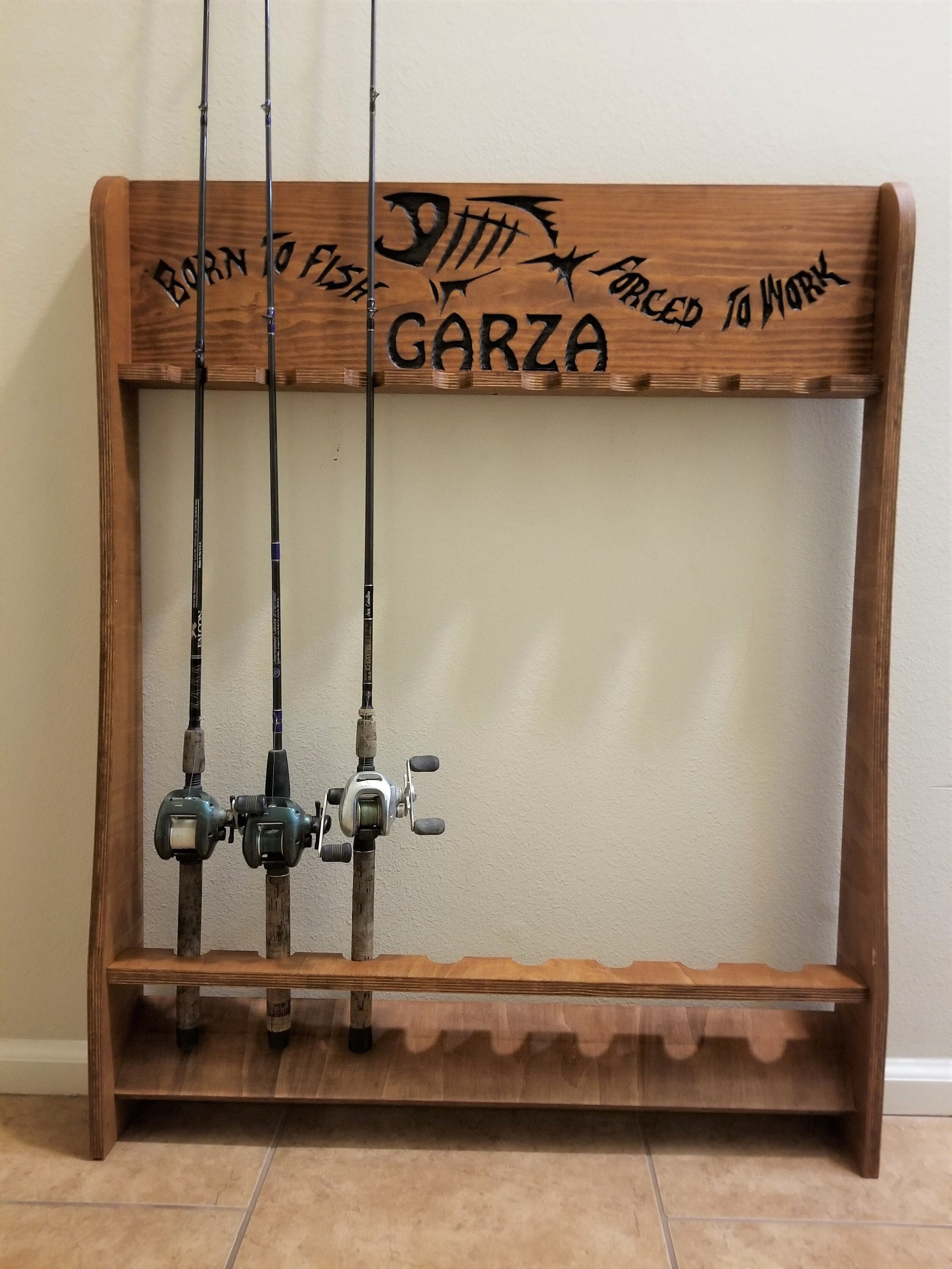 Carved Wood Fishing Rod Rack, Personalized Fishing Pole Holder - Etsy