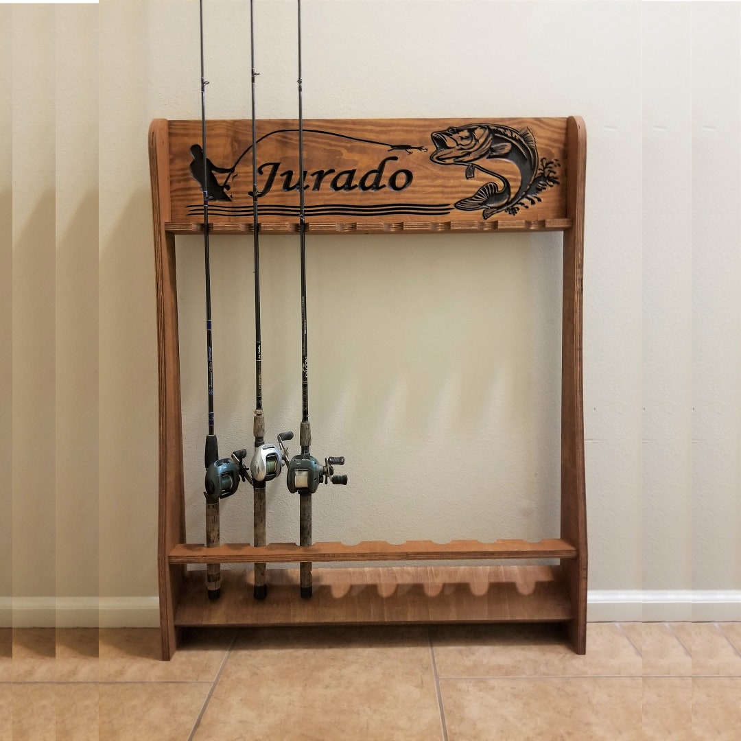 Fish Rack Sport Fishing Rack, Carved Rod Rack, Fishing Pole Holder, Rod Rack, Father's ...