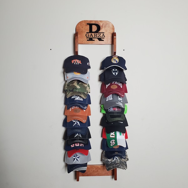 Custom Cap Rack 20 Caps, Hat Rack, Carved Cap Rack, Personalize Cap Rack, Baseball Cap Rack, Christmas Gifts for all Ocassion, Father's Day
