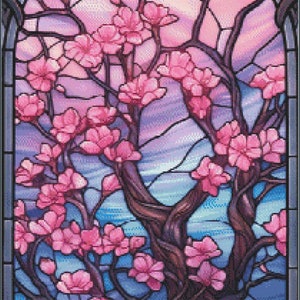 ガラスに染めた桜 - クロスステッチのパターン
