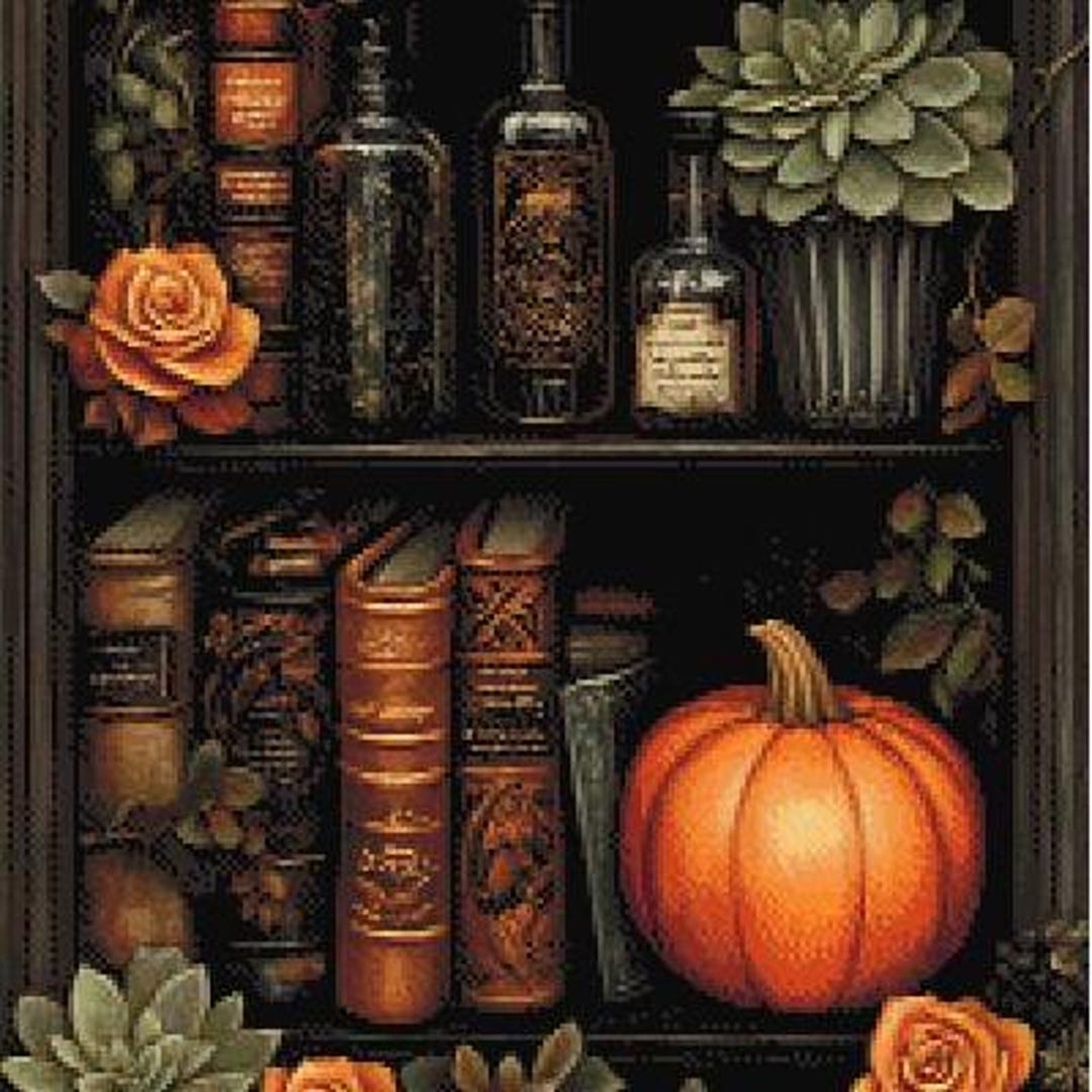 Halloween Bookshelf Cross Stitch Pattern Etsy