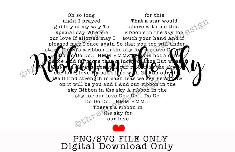 Ribbon in the Sky Song Lyrics Heart Shape PNG Sublimation Etsy