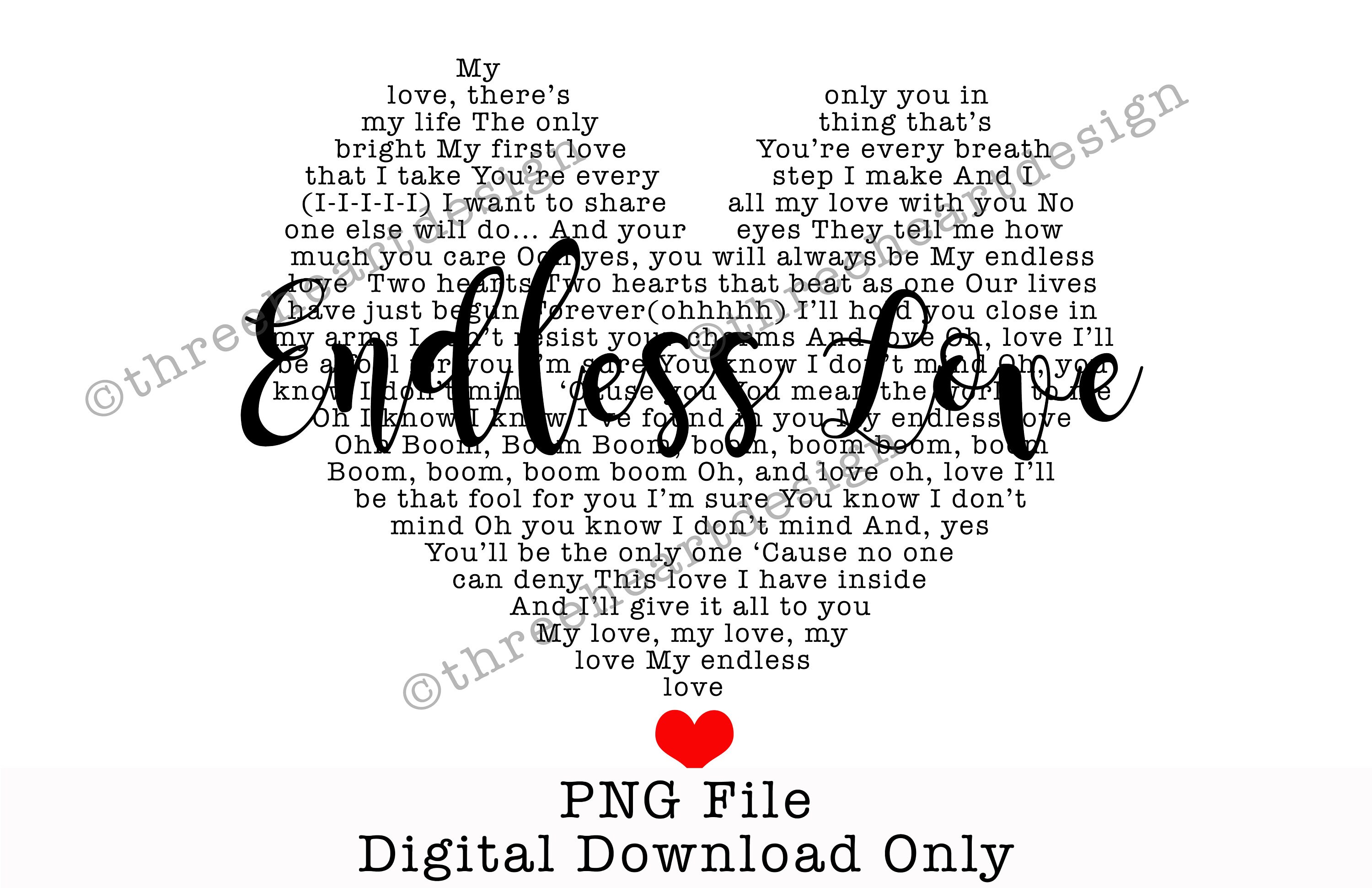Endless Love Song Lyrics Heart Shape PNG Sublimation Design Etsy UK