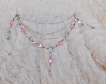 Fairy Kei Choker, Beaded Charm Necklace, Pastel Goth Fairy Kei Jewelry, Faux Pearl Beaded Necklace, Kawaii Jewelery, Pastel Angel Aesthetic
