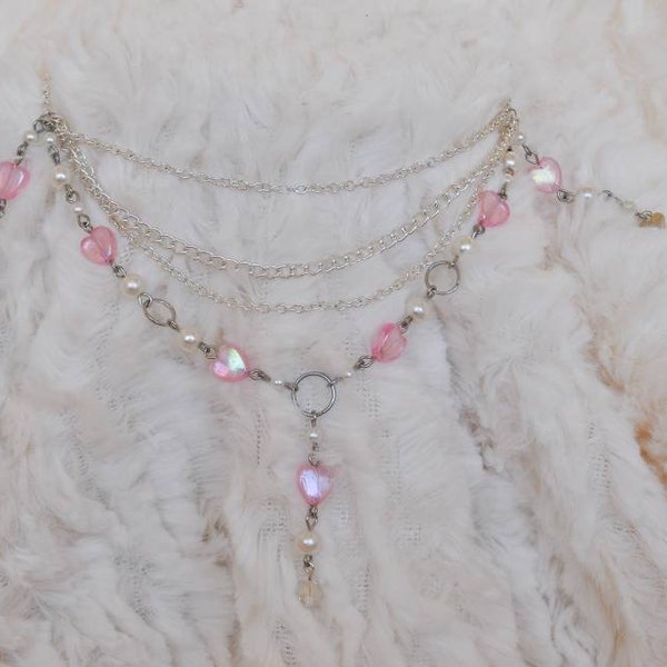 Fairy Kei Choker, Beaded Charm Necklace, Pastel Goth Fairy Kei Jewelry, Faux Pearl Beaded Necklace, Kawaii Jewelery, Pastel Angel Aesthetic