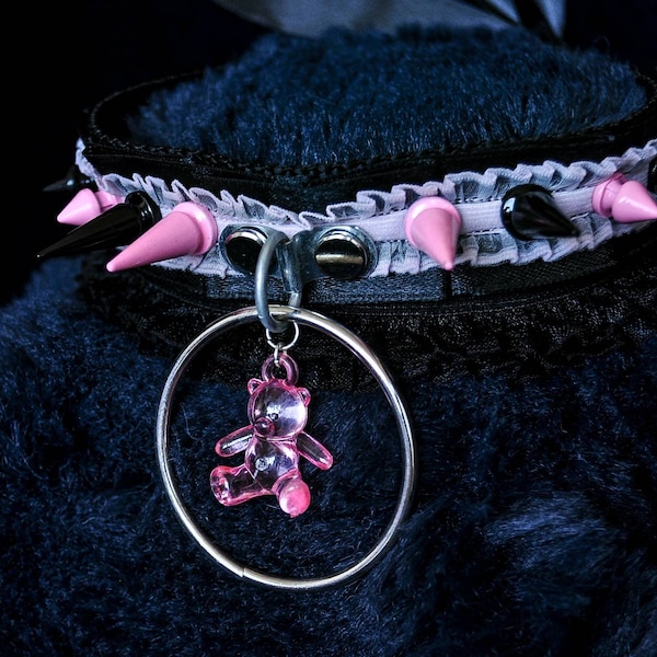 Pastel Goth Kitten Collar BDSM Choker, Dark Kawaii Jewelery, Menhera Kei Fashion, Gothic Fairy Kei, DDLG Accessories, Kitten Play Choker