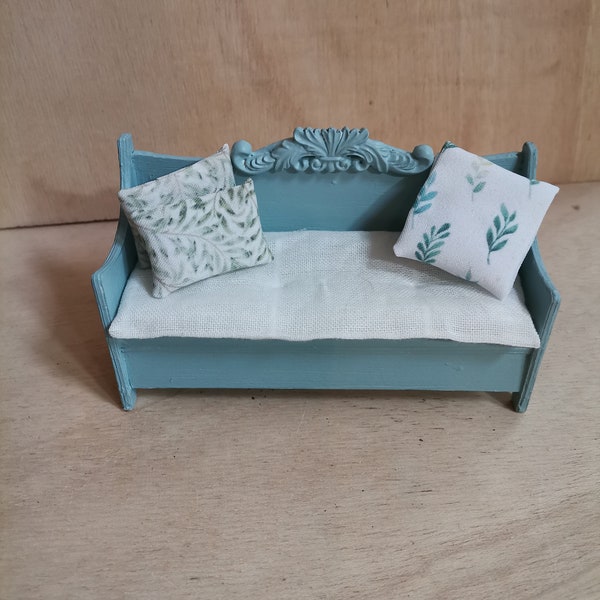 Old Rustic Swedish Bench Sofa for 1/12th scale Dollhouse - Free shipping, farmhouse sofa