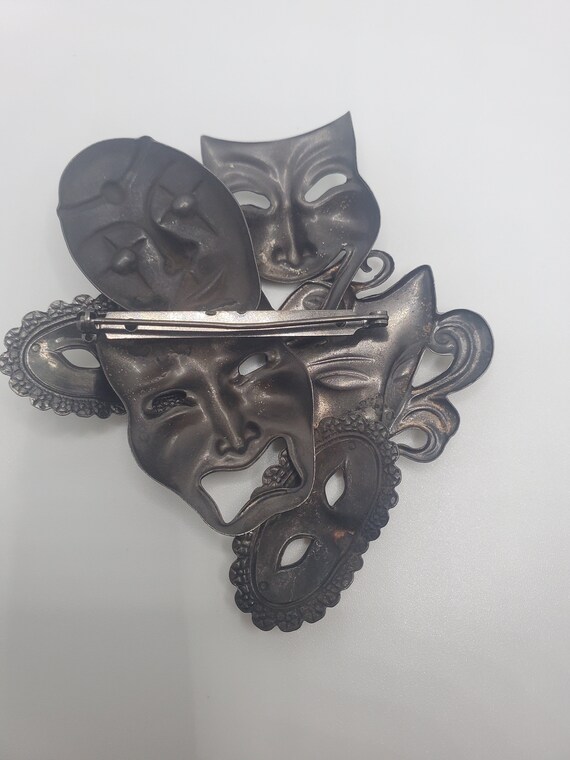 Mixed metals vintage masquerade brooch  drama mas… - image 5