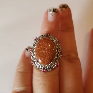 925 sterling silver sandstone ring with stones size 5.5