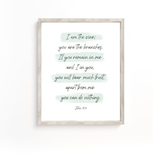 Bible Verse Print, Instant Download, Printable, John 15:5, Wall Art, Inspirational Verse, I am the Vine