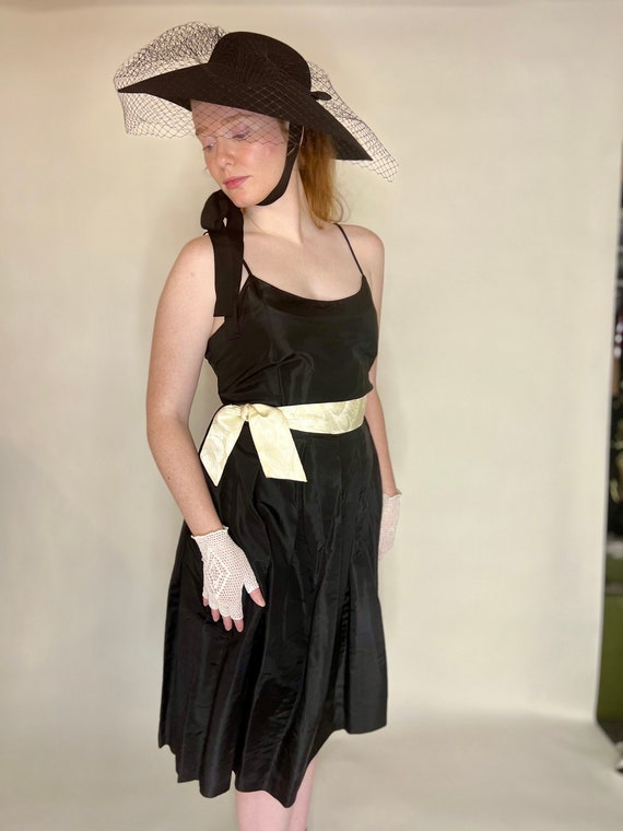 Vintage Black Party Dress with White Belt - image 1