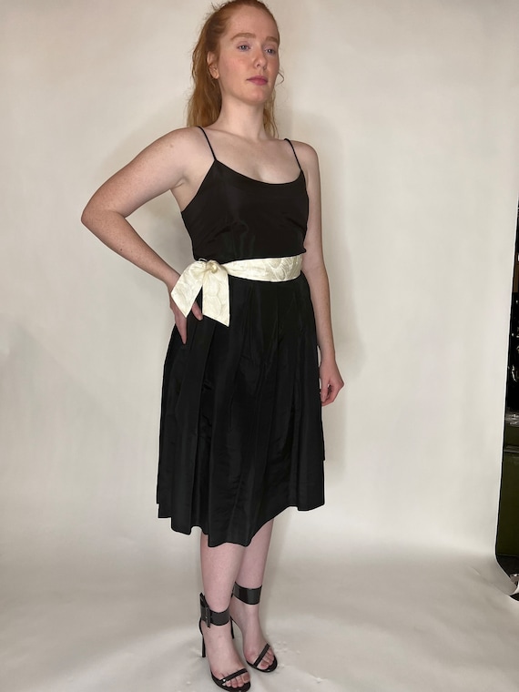 Vintage Black Party Dress with White Belt - image 3