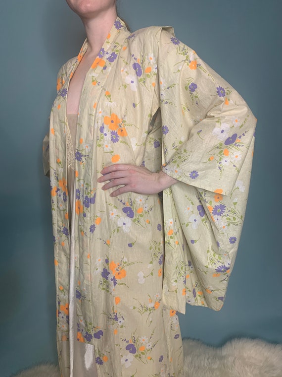 Rare Cotton Dramatic Sleeve Floral Kimono - image 4