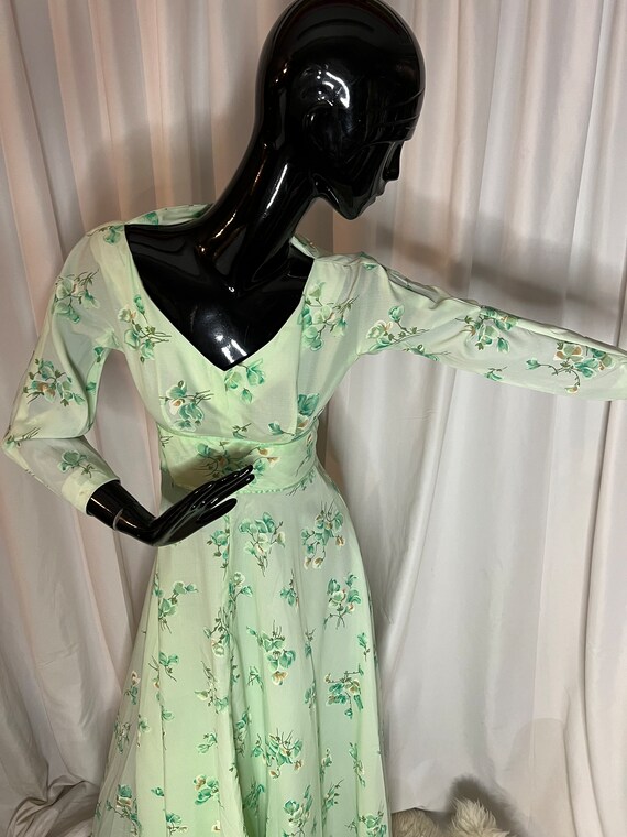 Vintage 1970's Mint Green Floral Gunne Sax style … - image 3