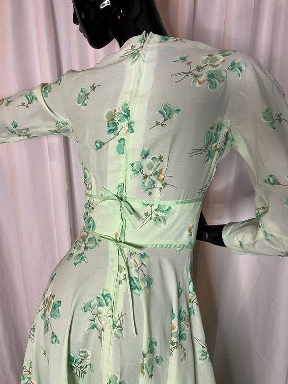 Vintage 1970's Mint Green Floral Gunne Sax style … - image 5