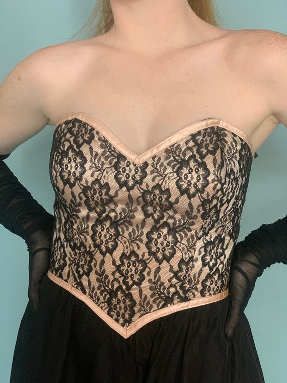 Darling Vintage Strapless Gunne Sax Black and Pin… - image 1