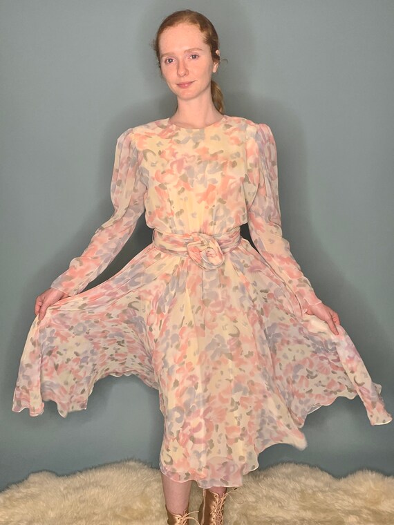70's/80's Vintage Long Sleeve Chiffon Floral Dream