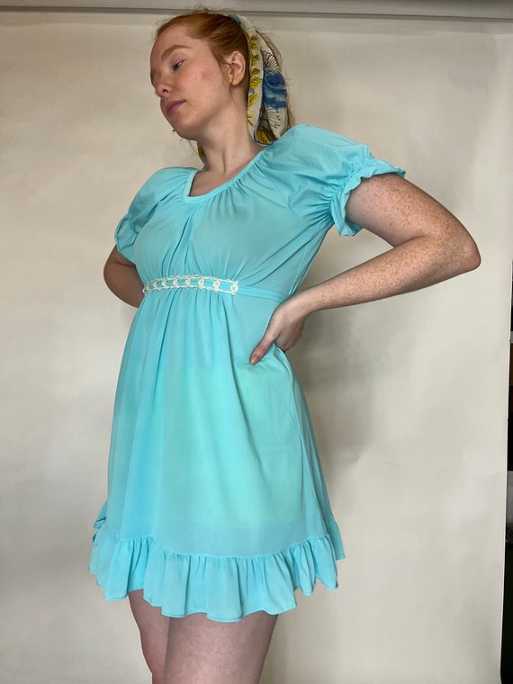 Darling Teal 1960's Baby Doll Nightgown Dress - image 3