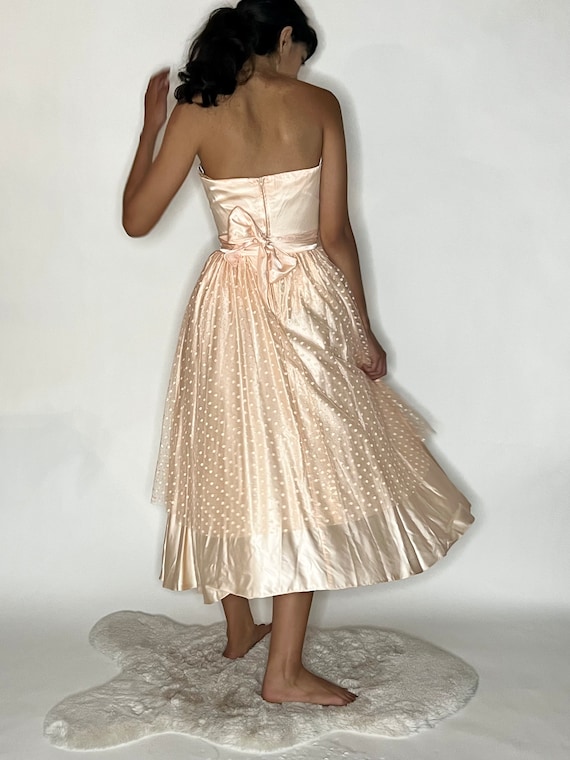 Sweet Strapless Vintage Satin & Lace Peachy Pink … - image 4