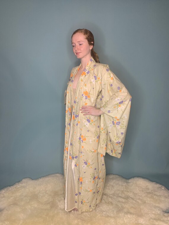 Rare Cotton Dramatic Sleeve Floral Kimono - image 1