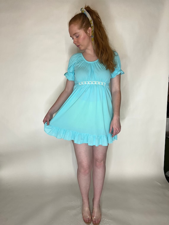 Darling Teal 1960's Baby Doll Nightgown Dress - image 1