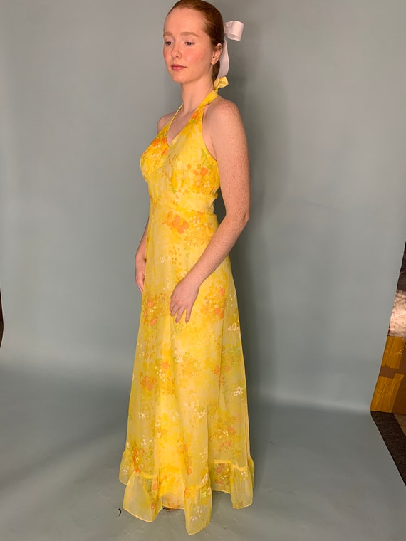 Spectacular Bright yellow Floral Vintage Maxi Dres