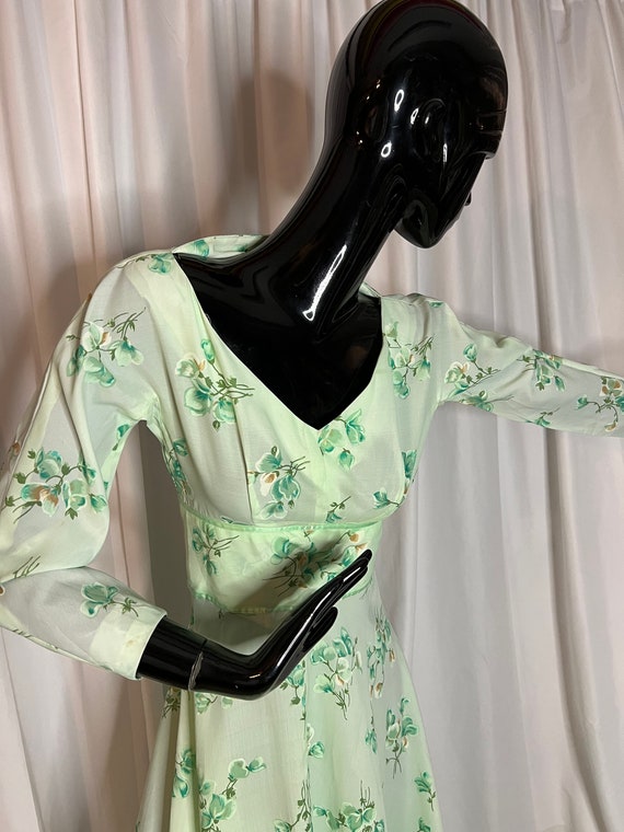 Vintage 1970's Mint Green Floral Gunne Sax style … - image 4