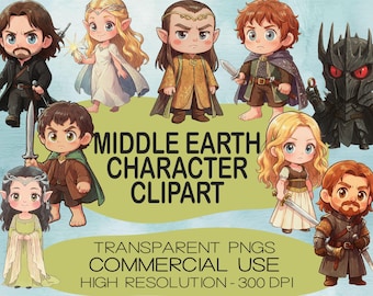 Middle Earth Chibi Clipart PNG, Wizard, Ranger, Elf, One Ring, Fantasy Watercolor, Transparent, Scrapbook, Commercial Use