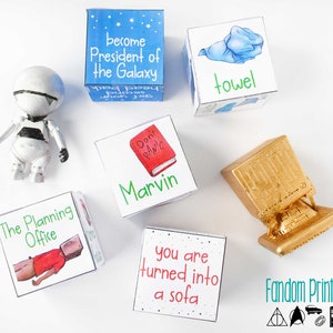 Hitchhiker's Guide to the Galaxy-geïnspireerde Story Starter Cubes