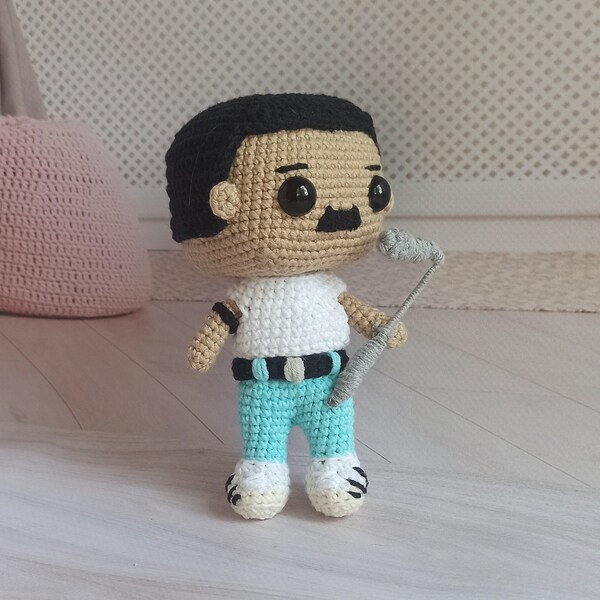 Freddie Mercury Doll, Freddie Mercury Crochet, Queen Doll, Queen Crochet, freddie mercury amigurumi, gift for musician, rock and roll