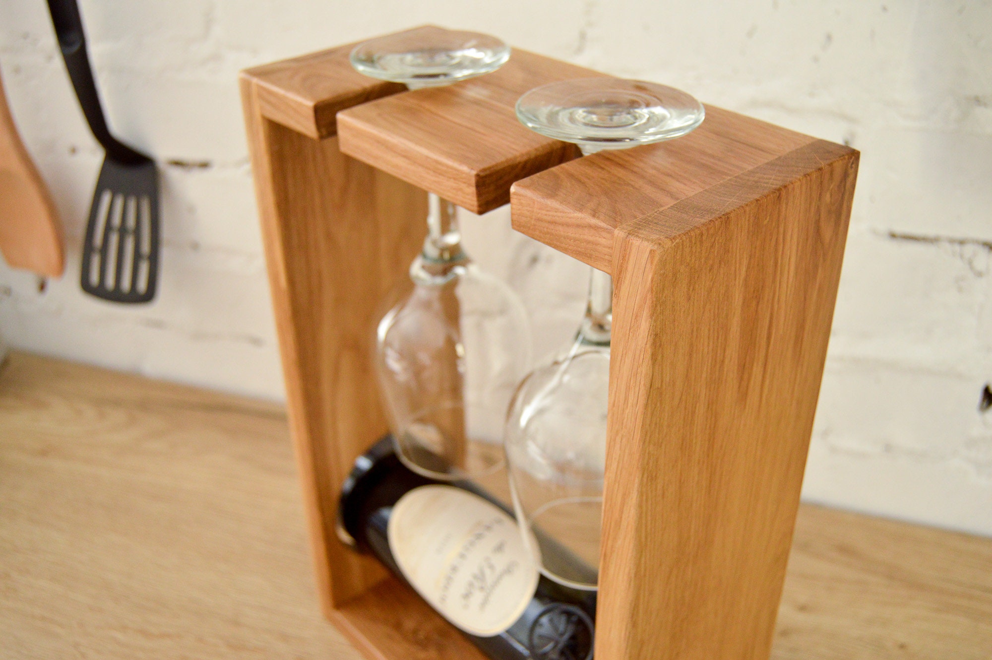 Wood Wine Caddy Holder for wine and glasses Etsy
