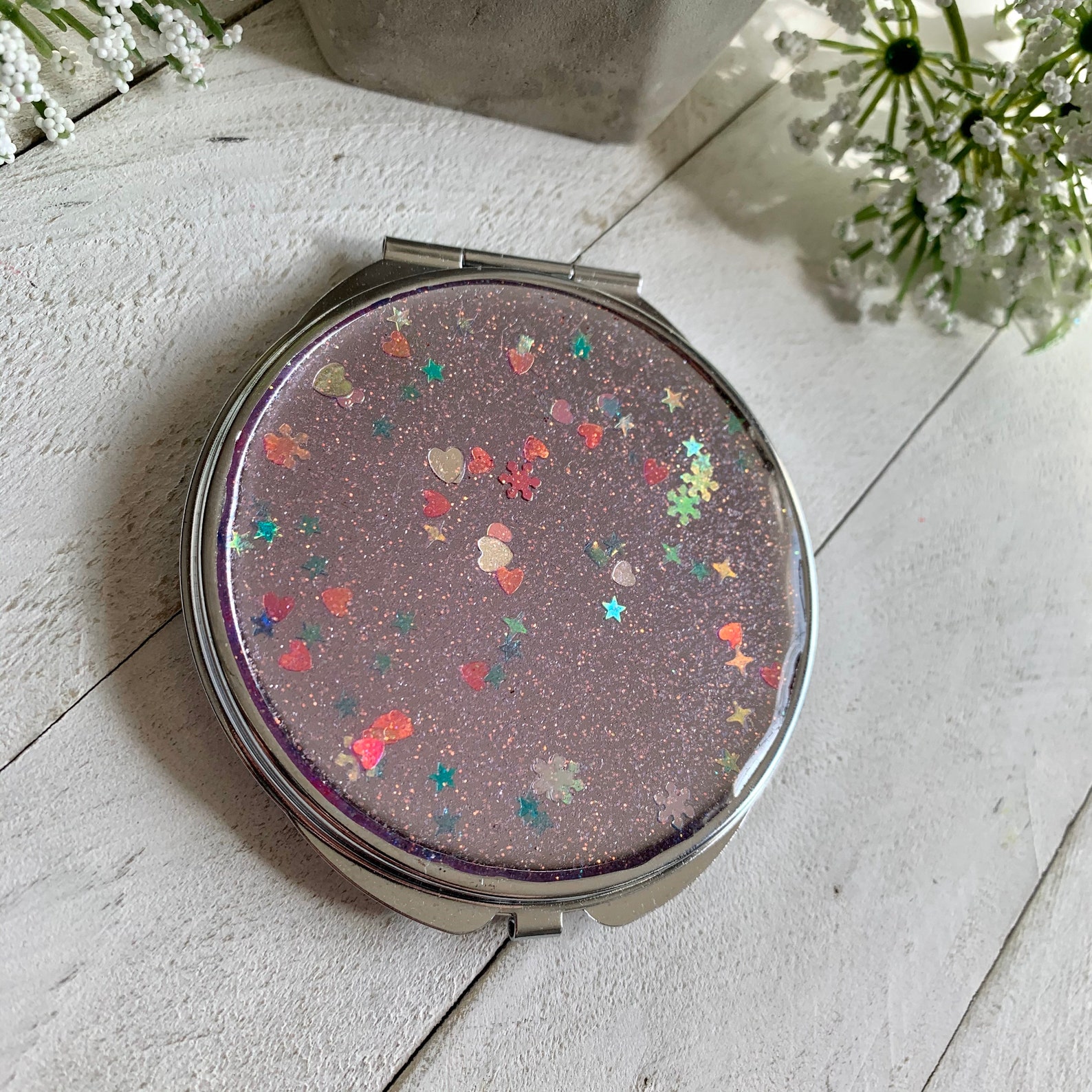 Pink Glitter Compact Mirror Glitter Handheld Mirror Purse Etsy