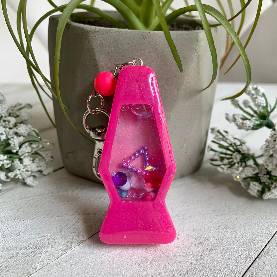 Hot Pink Lava Lamp Shaker Keychain Kawaii Resin 3D Keyring Etsy