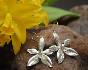 Sterling Silver Orchid Earrings - Large Size Phalaenopsis Orchid Flower - Handcast - Solid Silver - Handmade- Wedding - Unique